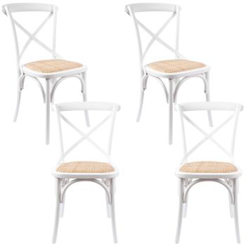 Aster Crossback Dining Chair Set of 4 Solid Birch Timber Wood Ratan Seat - White