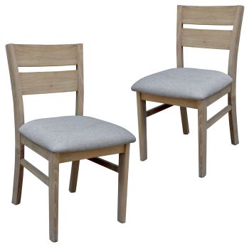 Tyler 2pc Set Dining Chair Fabric Seat Solid Acacia Timber Wood Brushed Smoke