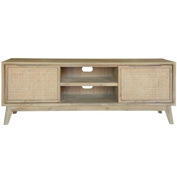 Grevillea ETU Entertainment TV Unit 180cm Solid Acacia Wood Rattan 2 Door -Brown