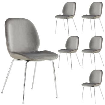 Remy Dining Chair Set of 6 Fabric Seat with Metal Frame - Grey