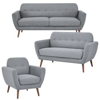 Lilliana 3 + 2 + 1 Seater Sofa Fabric Uplholstered Lounge Couch - Light Grey