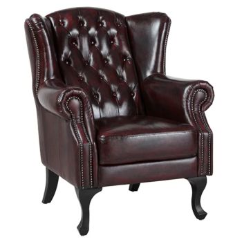 Max Chesterfield Winged Armchair Single Seater Sofa Genuine Leather Antique Red