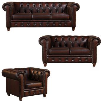 Max Chesterfield 1+2+3 Seater Sofa Set Lounge Genuine Leather Antique Brown