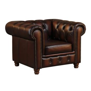 Max Chesterfield Armchair Single Seater Sofa Genuine Leather Antique Brown