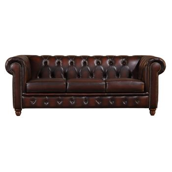 Max Chesterfield 3 Seater Sofa Lounge Genuine Leather Antique Brown