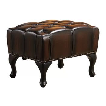 Max Chesterfield Ottoman Footstool Genuine Leather Antique Brown