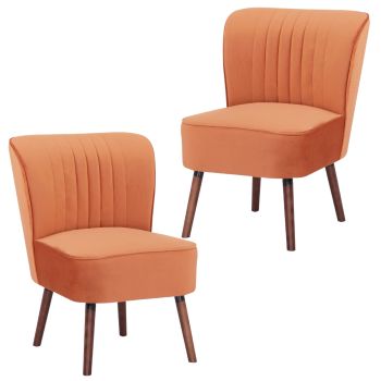 Drew Set of 2 Sofa Accent Chair Fabric Uplholstered Lounge Couch - Orange