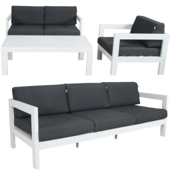 Outie 4pc Set 1+2+3 Seater Outdoor Sofa Lounge Coffee Table Aluminium White