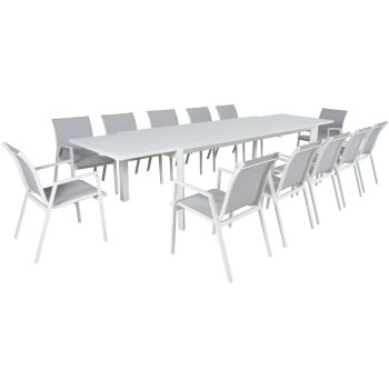 Iberia 13pc 230-345cm Aluminium Outdoor Extensible Dining Table Chair White