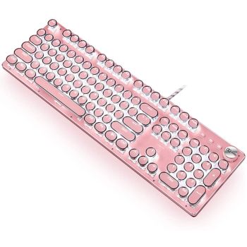 Pink Gaming Mechanical Keyboard Green Switches, White Backlight, USB Wired Laptop Desktop Computer