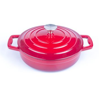 Enameled Cast Iron Cookware Casserole Braiser Pan, Round CastIron Skillet lid for Oven Red