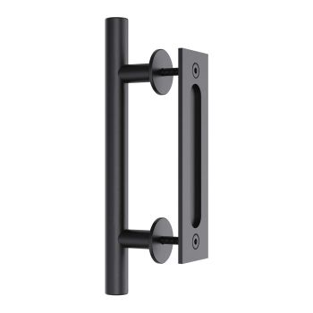 30cm Pull and Flush Barn Door Handle Square Handles set of Frosted Black Surface Round