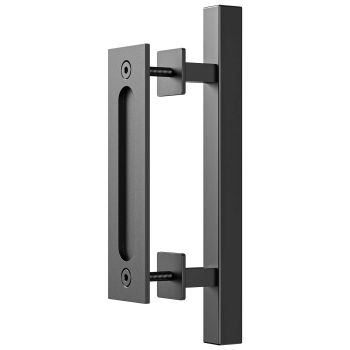 30cm Pull and Flush Barn Door Handle Square Handles set of Frosted Black Surface Square