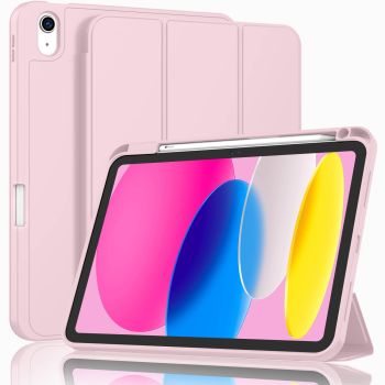 iPad 10th Case 10.9 Inch 2022 with Pencil Holder, Smart iPad Case with Soft TPU Auto Wake Sleep Pink