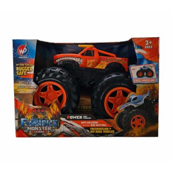 Friction Powered Orange Bison Monster Truck for Children 1:16 Scale 3+