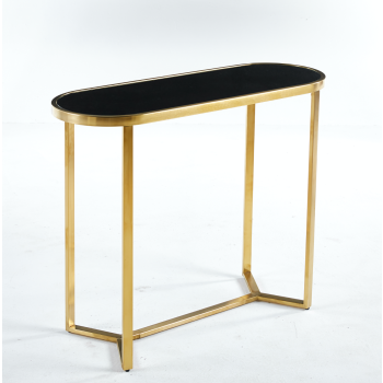 Interior Ave - Designer Giselle Black Glass & Brushed Gold Console Table