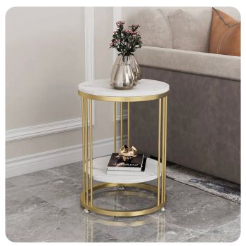 Interior Ave Cleo Gold Two Shelf Stone Side Table