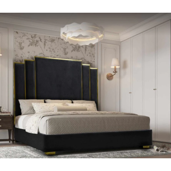 ALPHA KING Black Velvet Gas Lift Storage Bedframe Golden Frame