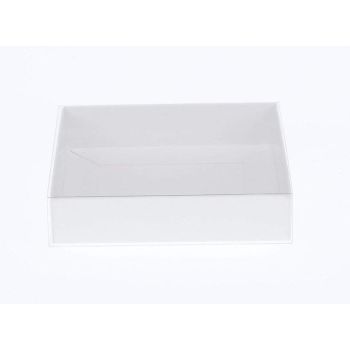 100 Pack of White Card Box - Clear Slide On Lid - 17 x 25 x 5cm -  Large Beauty Product Gift Giving Hamper Tray Merch Fashion Cake Sweets Xmas