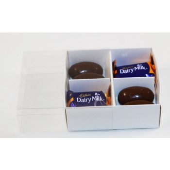 10 Pack of White Card Chocolate Sweet Soap Product Reatail Gift Box - 4 Bay Compartments - Clear Slide On Lid - 8x8x3cm