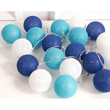 1 Set of 20 LED Blue 5cm Cotton Ball Battery Powered String Lights Christmas Gift Home Wedding Party Boys Bedroom Decoration Indoor Table Centrepiece