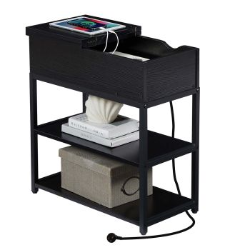 Casadiso Sofa Side Table with Integrated Charging Station - Multi-Tier Black Side Table with Built-in Power Board (Casadiso Saiph Pro)