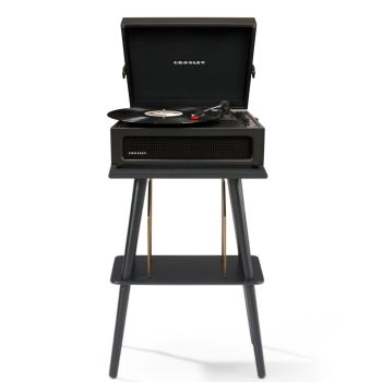 Crosley Voyager Bluetooth Portable Turntable + Entertainment Stand Bundle - Black