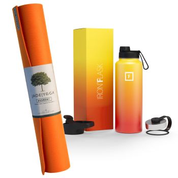 Jade Yoga Harmony Mat - Orange & Iron Flask Wide Mouth Bottle with Spout Lid, Fire, 32oz/950ml Bundle