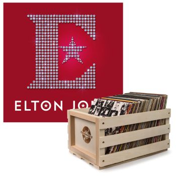 Crosley Record Storage Crate & Elton John - Diamonds - Double Vinyl Album Bundle