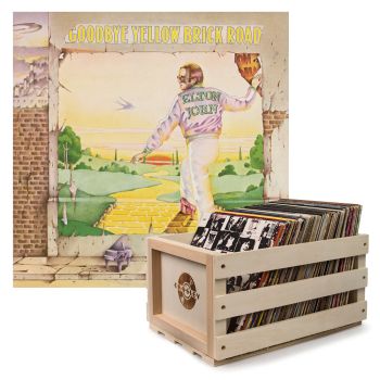 Crosley Record Storage Crate & Elton John Goodbye Yellow Brick Road - Double Vinyl Album Bundle