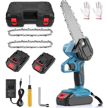 Mini Chainsaw Cordless, 6 Inch Handheld Electric Power Chainsaw with 2 Batteries