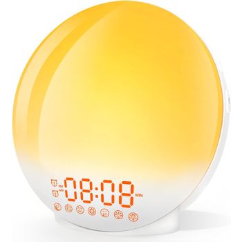 Sunrise Alarm Clock Wake Up Light 7 Sounds, Dual Alarms, Snooze, FM Radio