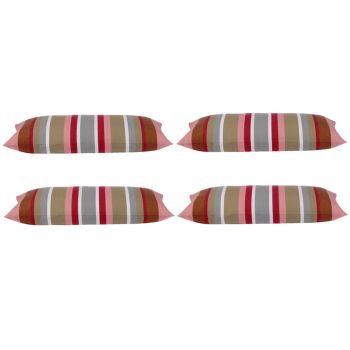 Pack of 4 Corban Rose Pink Based Striped Cushion Cover Multicoloured Rectangle 35x70cm