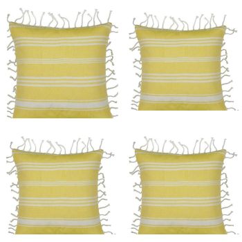 Pack of 4 Fresh Yellow & White Striped Cushion Cover with knotted edging