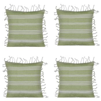 Pack of 4 Fresh Green & White Striped Cushion Cover with white knotted edging