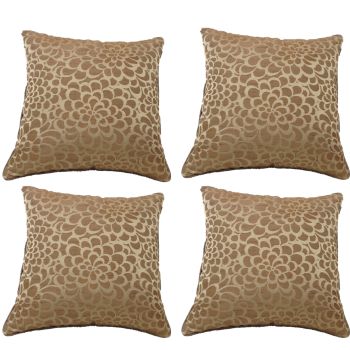 Pack of 4 Flower Beige Petal Design Square Cushion Covers