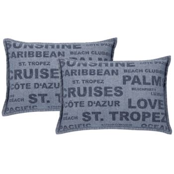 Pack of 2 Denim Sunshine Wording Cushion Cover Cruises, Caribbean, Love etc