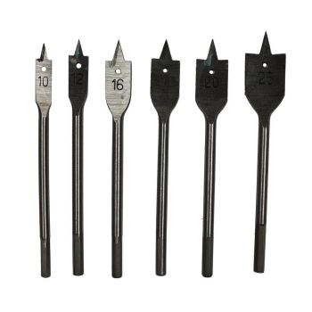 6PCS Wood Working Flat Drill Bit Set 10-25mm Hole Cutting Borer Quality