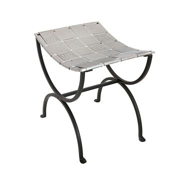 Small Black Dining Bench Seat with Woven Stainless Steel Top