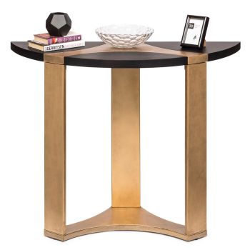 Contemporary Half Round Brass and Black Hallway Console Table