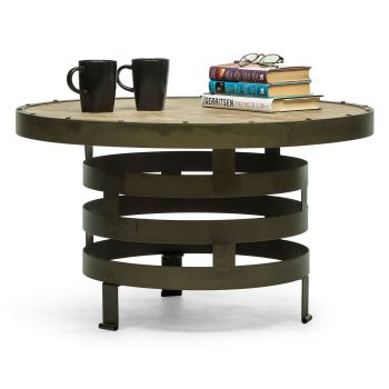 Retro Style Spiral Round Coffee Table with Wood Top