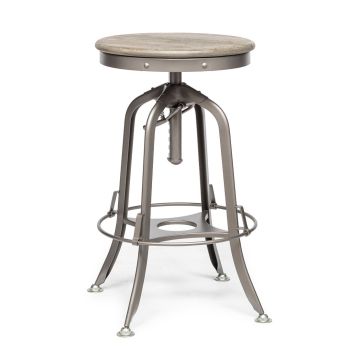 Industrial Height Adjustable Swivel Bar Stool with Oak Wood Top - Grey Finish