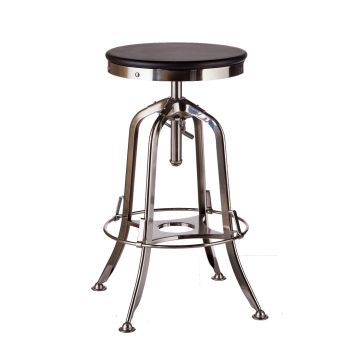 Industrial Wooden Height Adjustable Swivel Bar Stool - Nickel Black