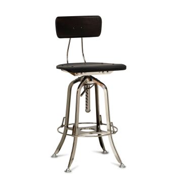 Industrial Wooden Height Adjustable Swivel Bar Stool Chair with Back - Nickel Black