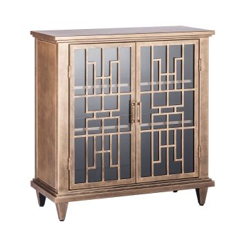 Iron Glass Buffet Sideboard Cabinet with 3 Level Storage in Brass Finish