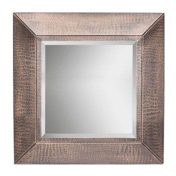 Square Wall Mirror with Croc Pattern Frame in Copper Finish