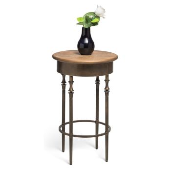 Wooden Round Side Table with Finial Legs in Dark French Brass Finish