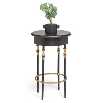 Wooden Round Gold Black Side Table with Finial Legs