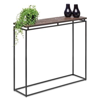 Modern Black Narrow Hallway Console Table with Copper Textured Wood Top