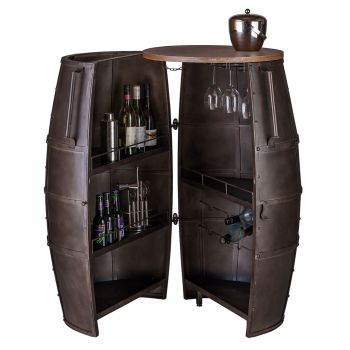 Iron Barrel Shaped Wine Rack Bar Cabinet with Wheels